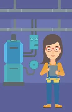 Confident builder with tablet Stock Illustration