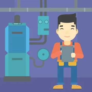 Confident builder with tablet Stock Illustration