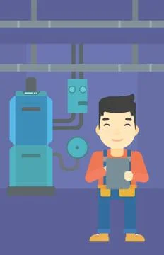 Confident builder with tablet Stock Illustration