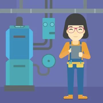 Confident builder with tablet Stock Illustration