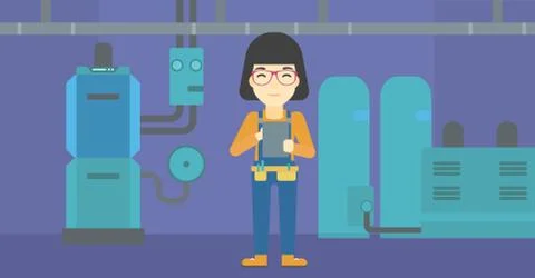 Confident builder with tablet Stock Illustration