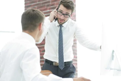 Confident businessman solves work problems Foto stock