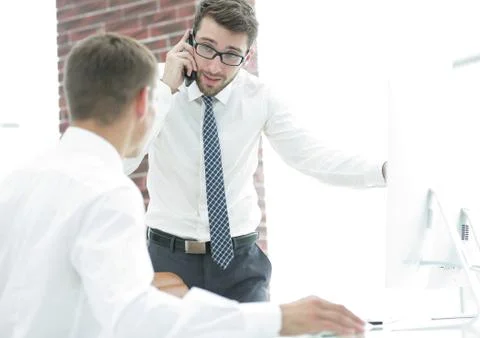 Confident businessman solves work problems Stock Photos
