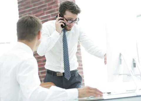 Confident businessman solves work problems Stock Photos
