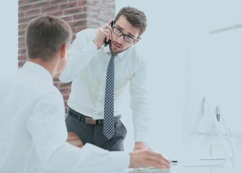 Confident businessman solves work problems Stock Photos