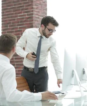 Confident businessman solves work problems Stock Photos