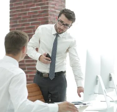 Confident businessman solves work problems 库存照片