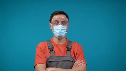 Confident carpenter in face mask during pandemic Stock Footage 192741494