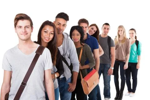 Confident college students standing in a queue Stock Photos
