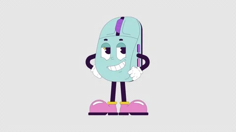 Confident computer mouse with hands on hips groovy retro character animation Stock Footage 332332705