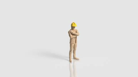 Confident Construction Professional with Yellow Hard Hat and Copy Space 3d .. Stock Illustration