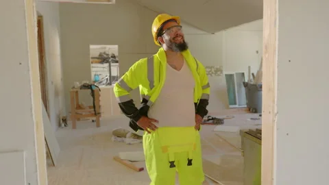 Confident Construction Worker Wearing HighVisibility Safety Gear Smiling Vídeos de archivo 307479305