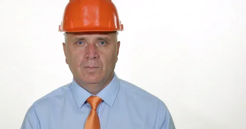 Confident Engineer Construction Builder Portrait Serious Mature Man Look Camera Stock Footage 54657409