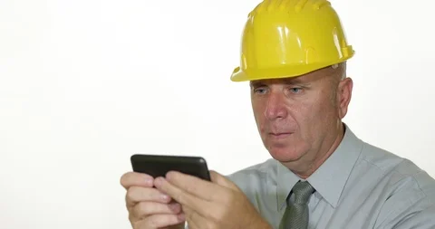 Confident Engineer Image Texting Using Tablet Wireless Network Communication Stock Footage 109109207
