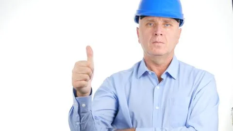 Confident Engineer Thumbs Up Making a Good Job Hand Gestures 스톡 사진