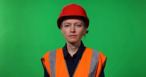 Confident Engineer Woman Looking Camera Serious Face Presentation Green Screen Stock Footage 72786333