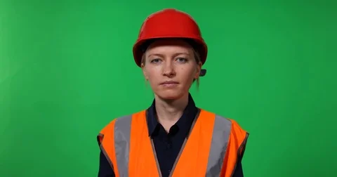 Confident Engineer Woman Looking Camera Show OK Sign Hand Gesture Green Screen Stock Footage 72787193