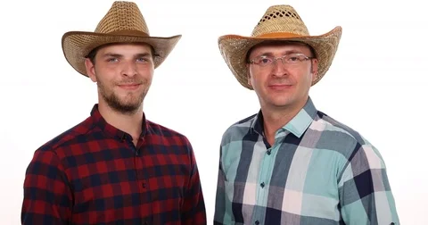Confident Farmer Men Team Look Camera Posing Smiling Thumb Up Sign Rural People Stock Footage 77003261
