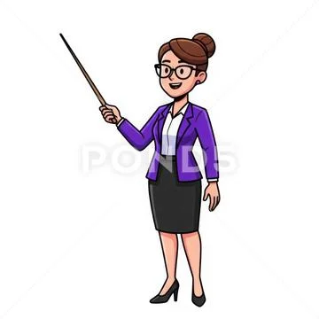 Confident female teacher holding pointer isolated on white background PSD Template