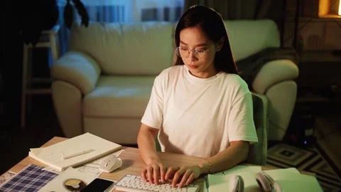 Confident freelancer having distance remote work typing browsing scrolling Stock Footage 266942032