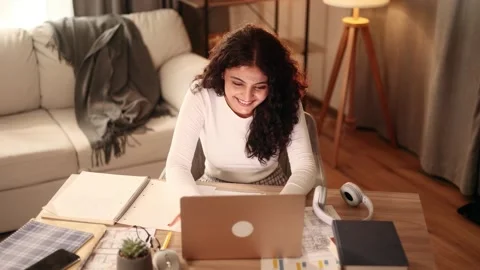 Confident freelancer having distance remote work typing browsing scrolling Stock Footage 270242107