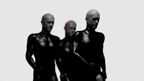 Confident gait of a group of hypertonic robots or soldiers Video stock 243826392