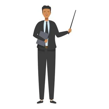 Confident male in a suit holding a pointer, ready to lead a corporate meeting Stock Illustration
