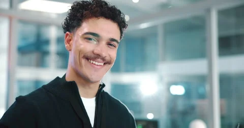 Confident, man and face of developer on laptop for research, programming and Stock Footage 309139417