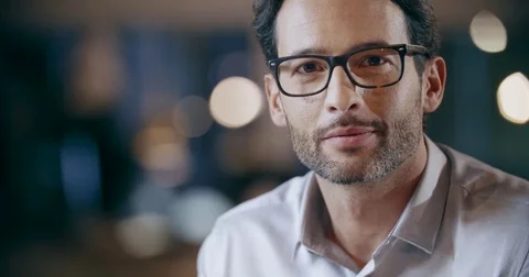 Confident man with eye glasses smiling portrait.Corporate business team work Stock Footage