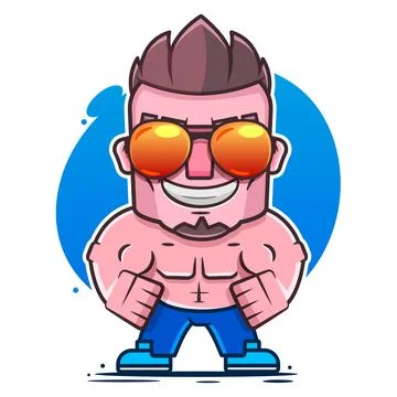 Confident Man Flirting While Flexing Muscles. Macho type character showing of Stock Illustration