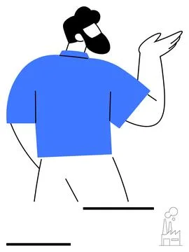 Confident Man Gesturing with Hand in Minimalist Blue and Black Design Stock Illustration