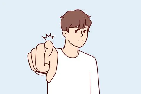 Confident man pointing finger at camera to press button on invisible screen Stock Illustration