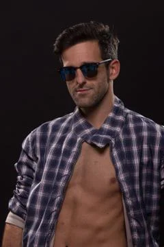 Confident man posing jacket abs Stock Photos