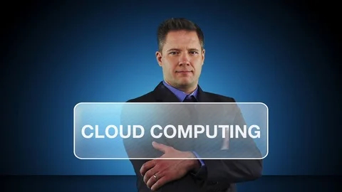 Confident Manager Points To Screen Animation Cloud Computing As New Technology Stock Footage 72482874