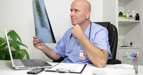 Confident Medic Analyze Disease Evolution Lung Radiography Think Cure Method Stock-Footage 83648982
