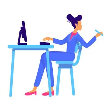 Confident office lady sitting at table semi flat color vector character Stock Illustration