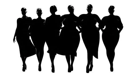 Confident Plus-Size Model Runway Silhouettes Stock Illustration