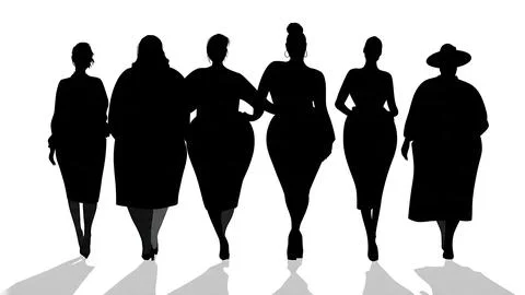 Confident Plus-Size Model Runway Silhouettes Stock Illustration