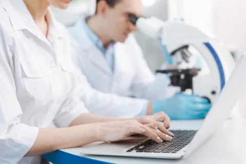 Confident practitioner working with computer Stock Photos