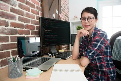 Confident professional female programmer worker Stock Photos