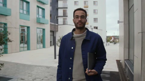 Confident Programmer Standing in Street Video stock 320007095
