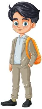 Confident School Boy with Backpack Stock Illustration