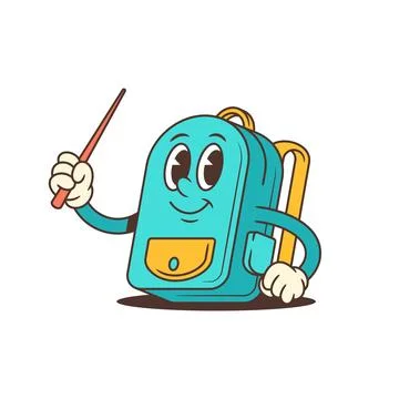 Confident schoolbag mascot holding a pointer stick, radiating enthusiasm and  Stock Illustration