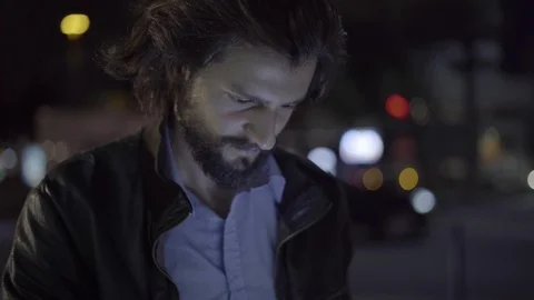 Confident teleworker using digital tablet in night city Video stock 99859124