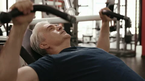 Confident Work Out Session of Power Activity Inside Fitness Room. Senior Person Stock Footage 199478595