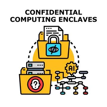 Confidential computing enclaves protecting sensitive data securely Stock Illustration