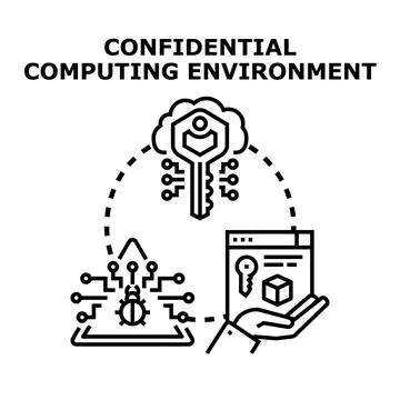 Confidential computing environment securing data and privacy Stock Illustration