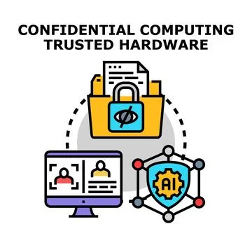 Confidential computing trusted hardware protecting sensitive digital data Stock Illustration