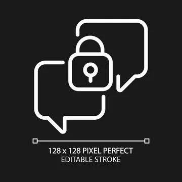 Confidential conversation pixel perfect white linear icon for dark theme Stock Illustration