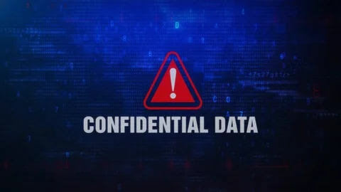 Confidential Data Alert Warning Error Message Blinking on Screen . Stock Footage 98439971